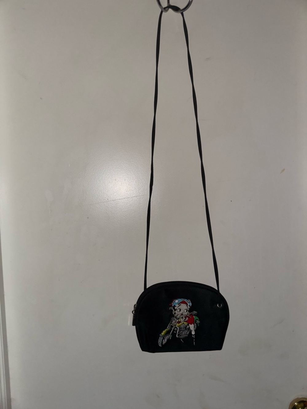 Black Crossbody Bag with Colorful embroidered Betty boop & coin purse